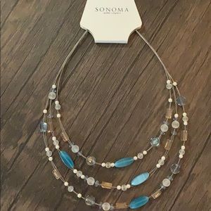 Sonoma Layered Blue/Cream Silver Necklace